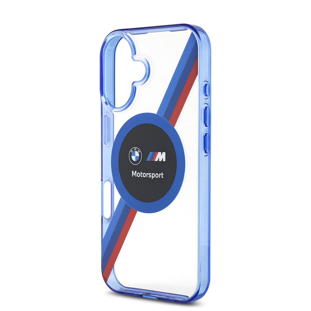 Apple iPhone 16 Kılıf BMW Orjinal Lisanslı M-safe Şarj Özellikli M Logolu Üç Renk Çizgili Motorsport Circle Kapak