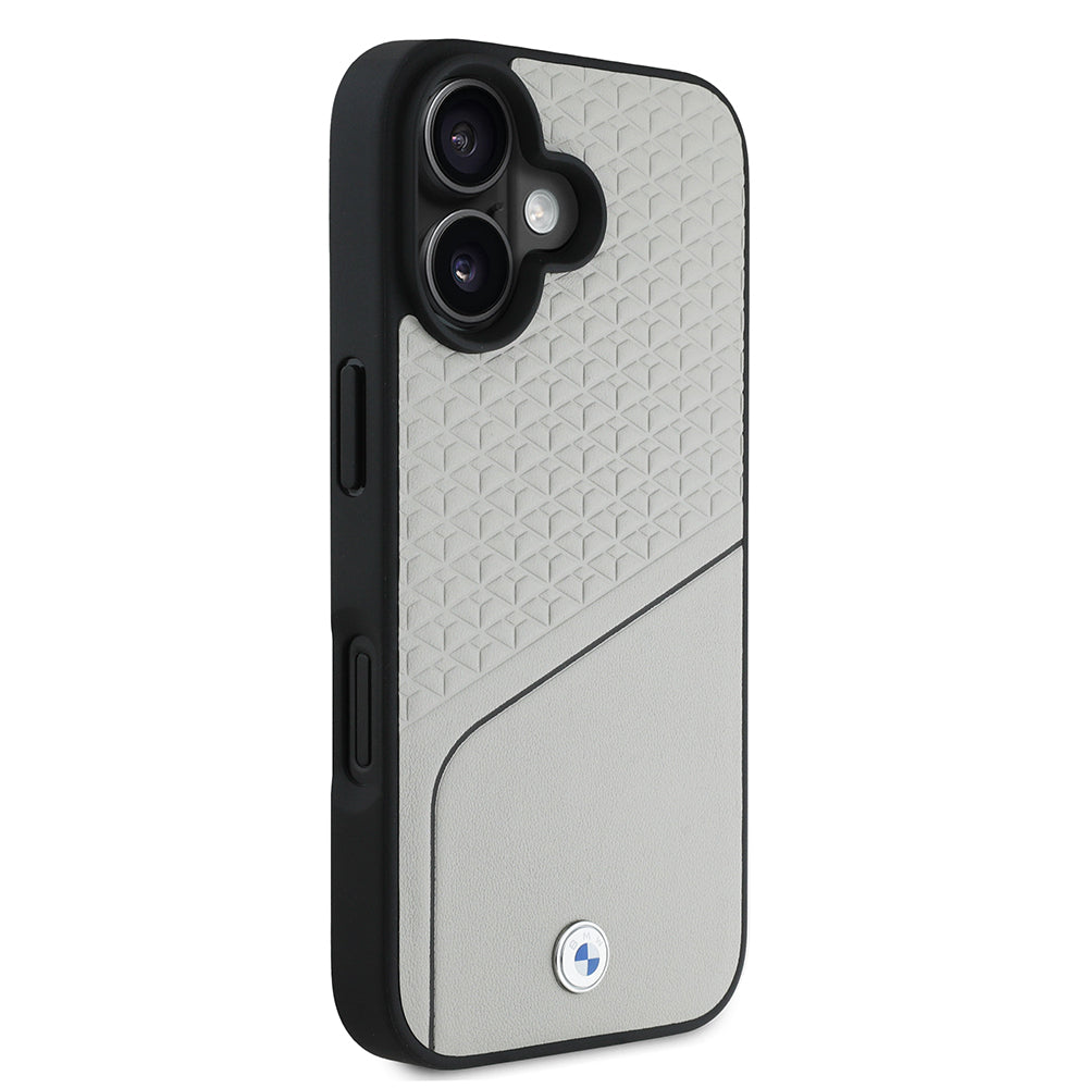 Apple iPhone 16 Kılıf BMW Orjinal Lisanslı M-safe Şarj Özellikli Metal Logolu Dokulu ve Çizgili Deri Kapak