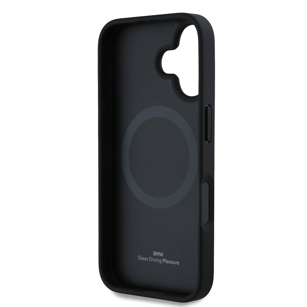 Apple iPhone 16 Kılıf BMW Orjinal Lisanslı M-safe Şarj Özellikli Metal Logolu Yarım Dokulu Circle Deri Kapak