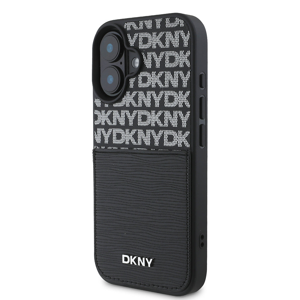 Apple iPhone 16 Kılıf DKNY Orjinal Lisanslı Kartlıklı 3D Yazılı Repeat Texture Pattern Kapak