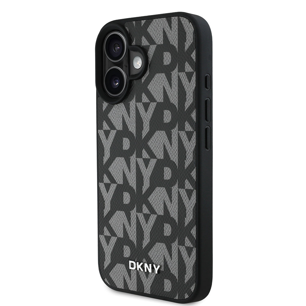 Apple iPhone 16 Kılıf DKNY Orjinal Lisanslı M-safe Şarj Özellikli 3D Yazılı Grid Pattern Kapak