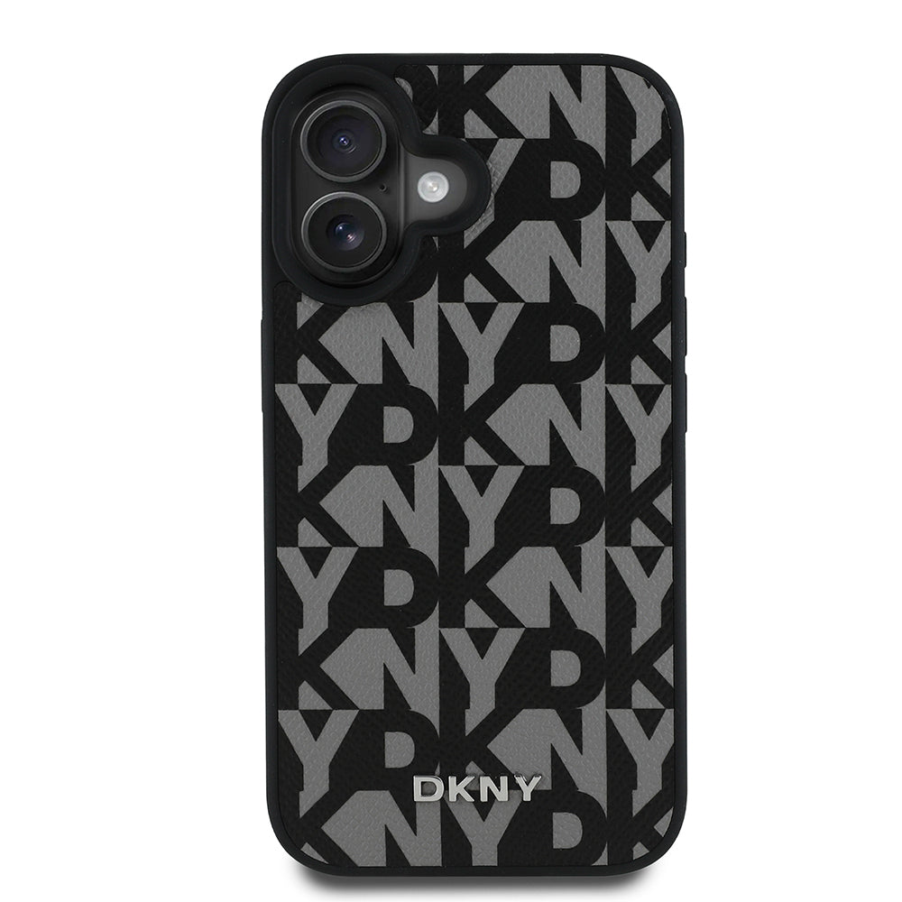 Apple iPhone 16 Kılıf DKNY Orjinal Lisanslı M-safe Şarj Özellikli 3D Yazılı Grid Pattern Kapak