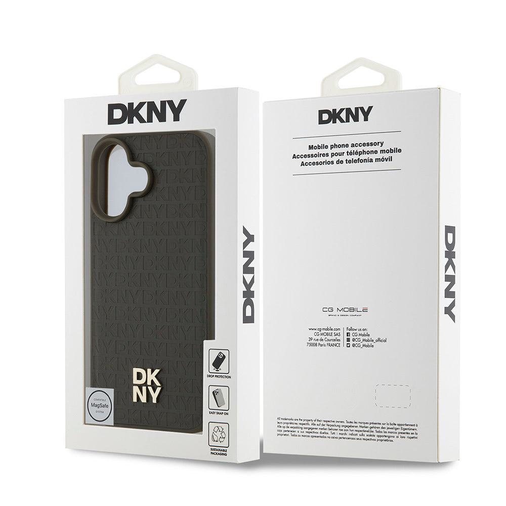 Apple iPhone 16 Kılıf DKNY Orjinal Lisanslı M-safe Şarj Özellikli 3D Yazılı Repeat Pattern Kapak