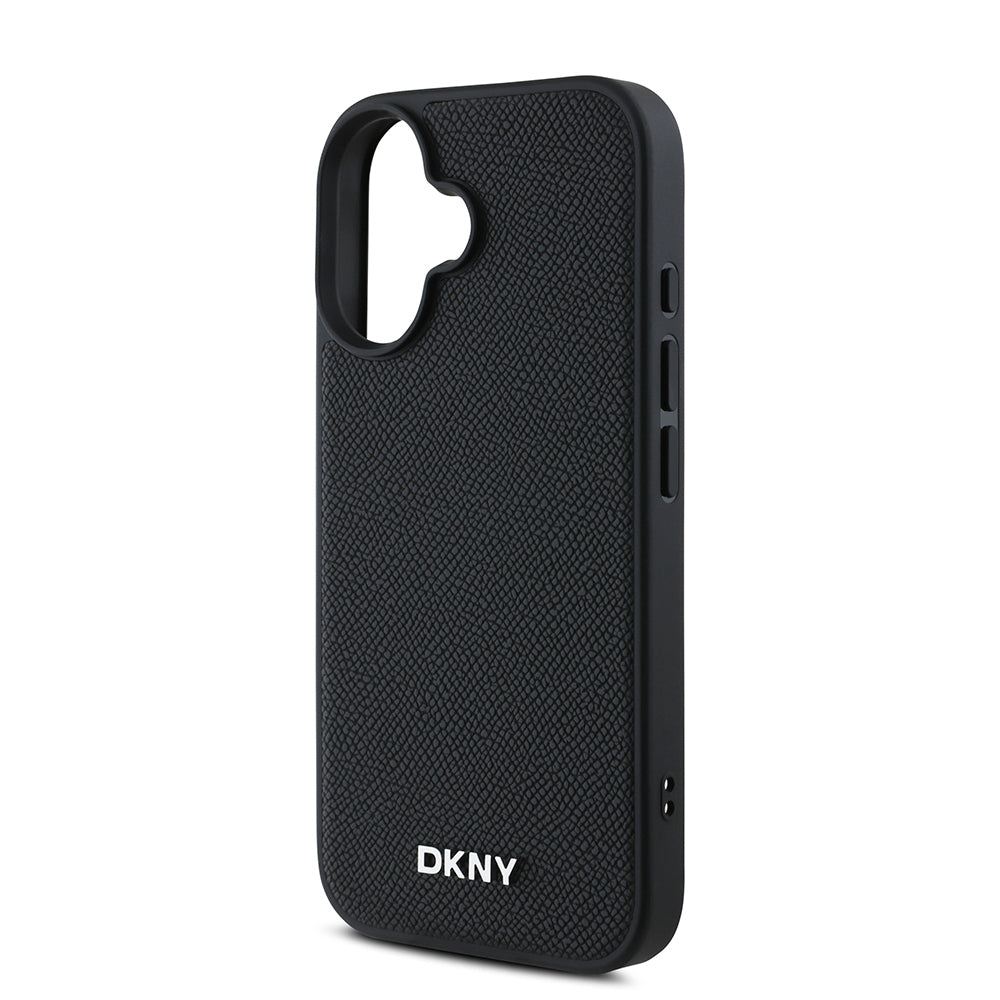 Apple iPhone 16 Kılıf DKNY Orjinal Lisanslı M-safe Şarj Özellikli Metal Logolu PU Deri Grained Kapak