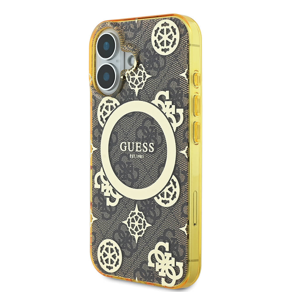 Apple iPhone 16 Kılıf Guess Orjinal Lisanslı M-safe Şarj Özellikli 4G Desenli IML Yazı Logolu Peony Kapak