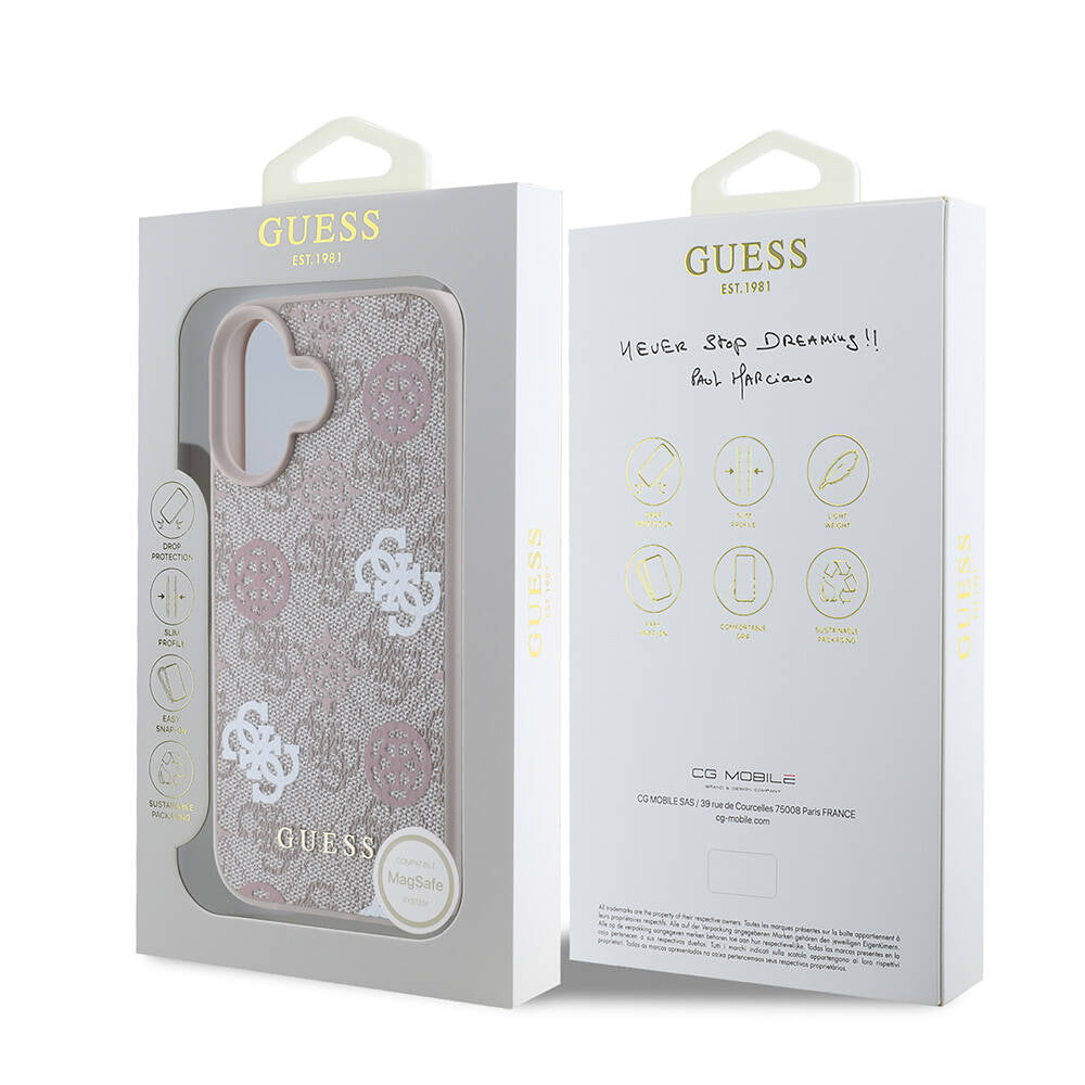 Apple iPhone 16 Kılıf Guess Orjinal Lisanslı M-safe Şarj Özellikli 4G Desenli Yazı Logolu Peony Kapak