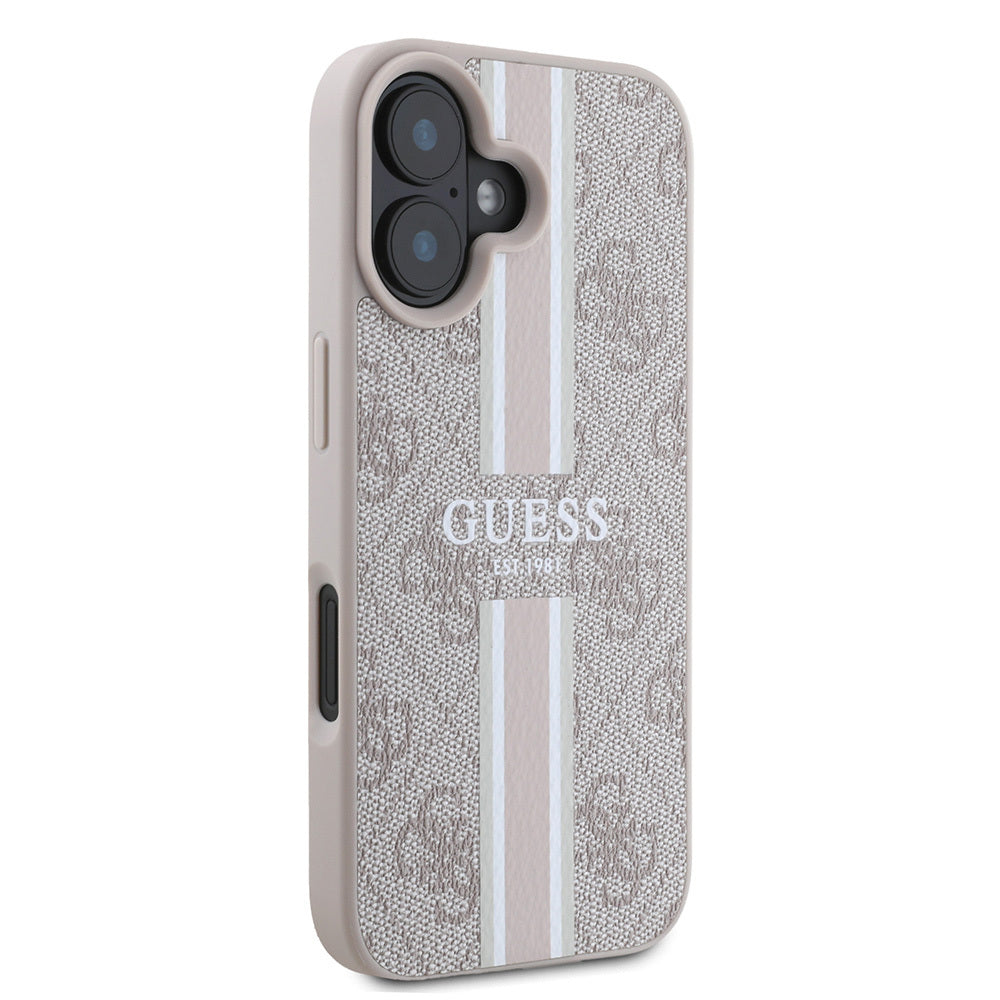 Apple iPhone 16 Kılıf Guess Orjinal Lisanslı M-safe Şarj Özellikli 4G Şerit Tasarımlı Printed Kapak