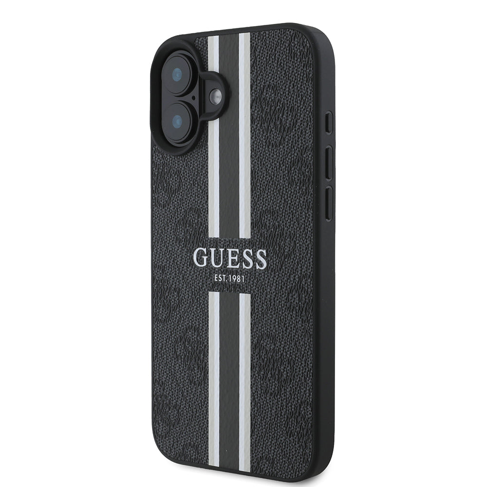 Apple iPhone 16 Kılıf Guess Orjinal Lisanslı M-safe Şarj Özellikli 4G Şerit Tasarımlı Printed Kapak