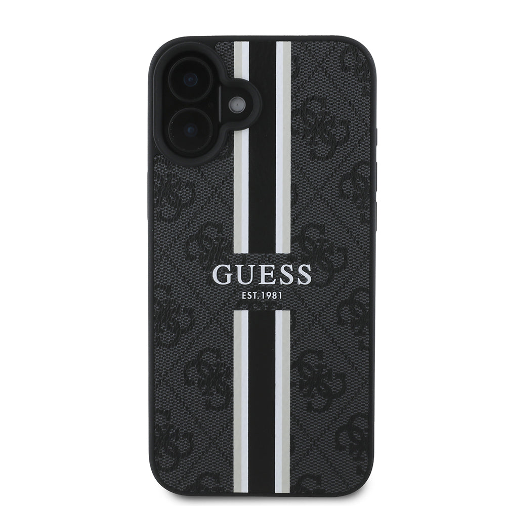 Apple iPhone 16 Kılıf Guess Orjinal Lisanslı M-safe Şarj Özellikli 4G Şerit Tasarımlı Printed Kapak