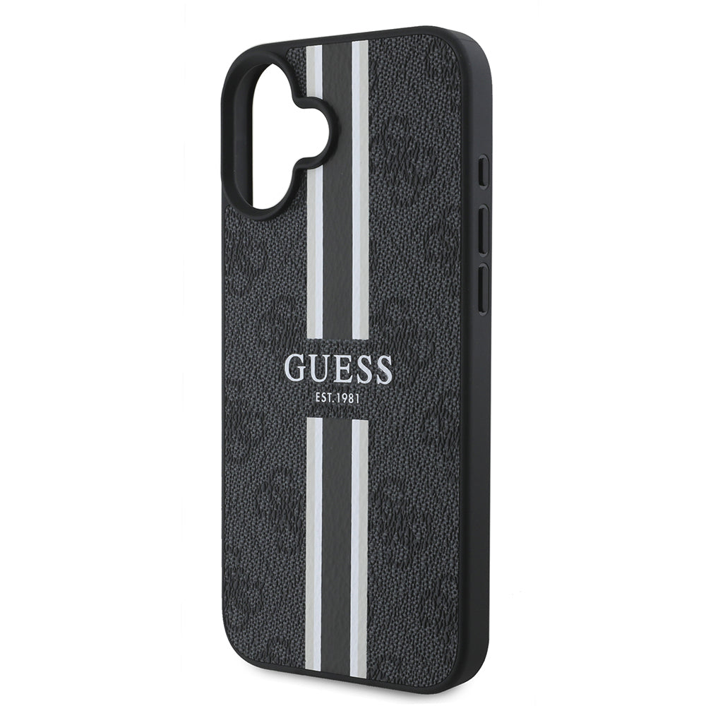 Apple iPhone 16 Kılıf Guess Orjinal Lisanslı M-safe Şarj Özellikli 4G Şerit Tasarımlı Printed Kapak
