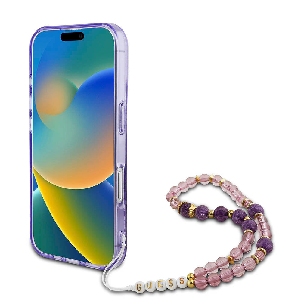 Apple iPhone 16 Kılıf Guess Orjinal Lisanslı M-safe Şarj Özellikli IML Baskılı Çiçek İnci Bileklikli Kapak