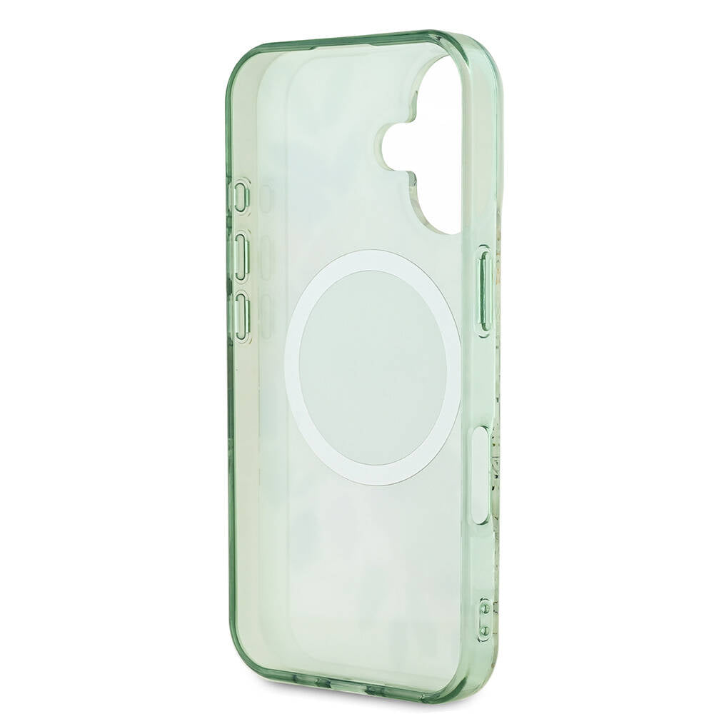 Apple iPhone 16 Kılıf Guess Orjinal Lisanslı M-safe Şarj Özellikli IML Baskılı Yazı Logolu Flower Tonal Circle Kapak