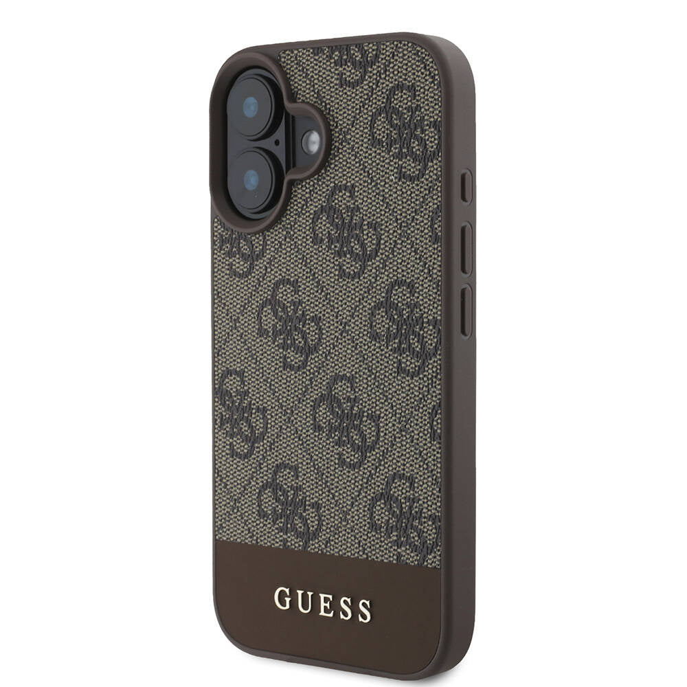 Apple iPhone 16 Kılıf Guess Orjinal Lisanslı M-safe Şarj Özellikli PU Deri Şerit Logo Dizaynlı Kapak