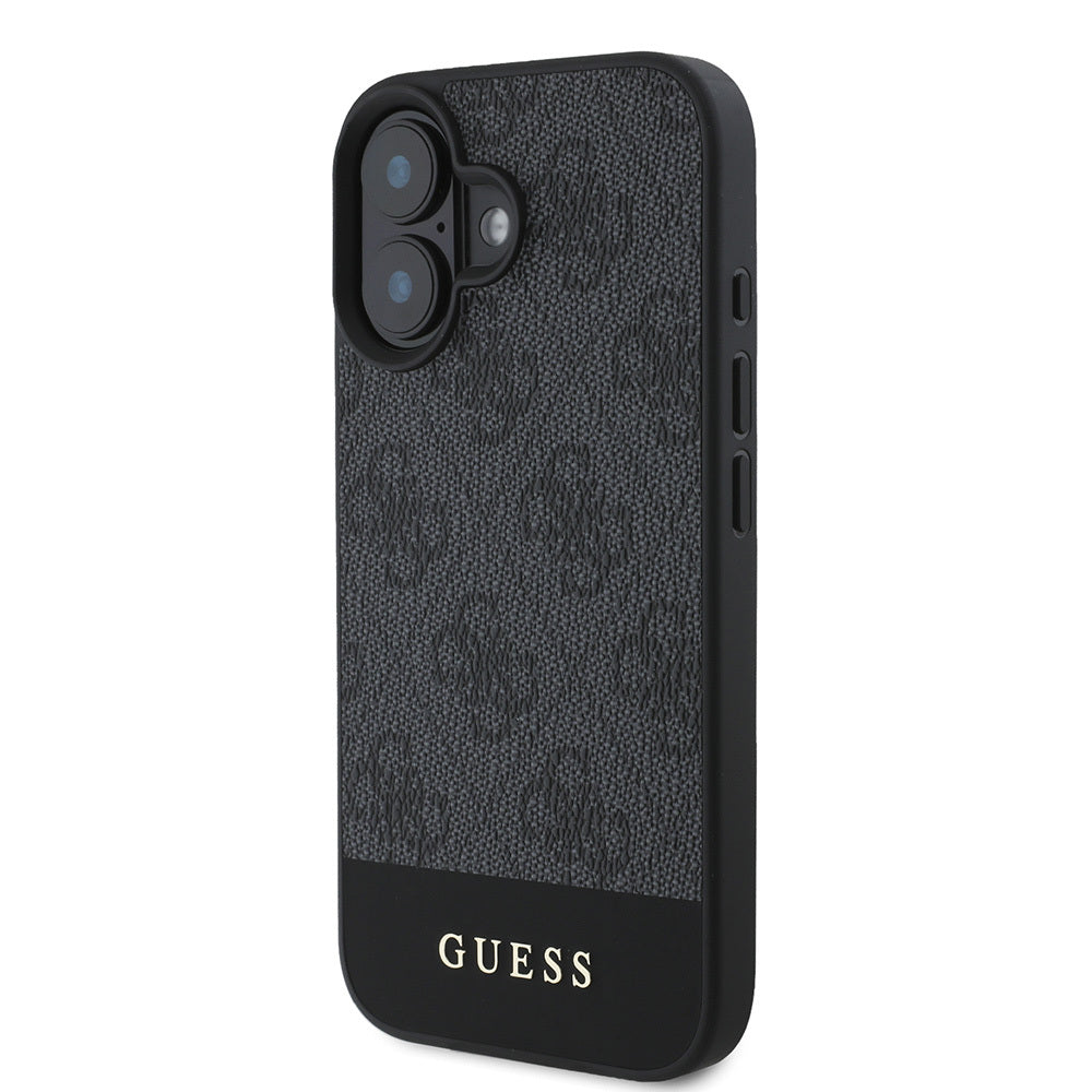 Apple iPhone 16 Kılıf Guess Orjinal Lisanslı M-safe Şarj Özellikli PU Deri Şerit Logo Dizaynlı Kapak