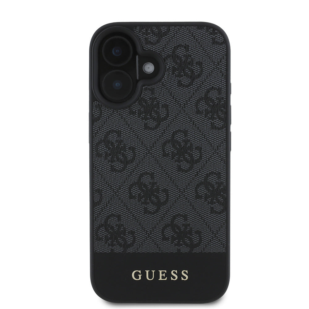 Apple iPhone 16 Kılıf Guess Orjinal Lisanslı M-safe Şarj Özellikli PU Deri Şerit Logo Dizaynlı Kapak