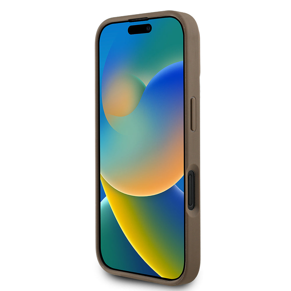 Apple iPhone 16 Kılıf Guess Orjinal Lisanslı M-safe Şarj Özellikli Sıcak Baskılı Üçgen Logolu PU Deri Peony Kapak