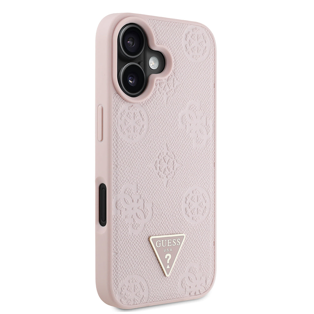 Apple iPhone 16 Kılıf Guess Orjinal Lisanslı M-safe Şarj Özellikli Sıcak Baskılı Üçgen Logolu PU Deri Peony Kapak