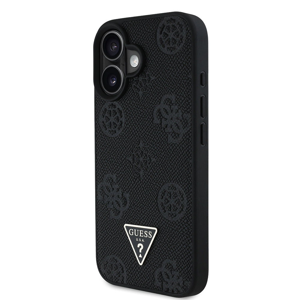 Apple iPhone 16 Kılıf Guess Orjinal Lisanslı M-safe Şarj Özellikli Sıcak Baskılı Üçgen Logolu PU Deri Peony Kapak