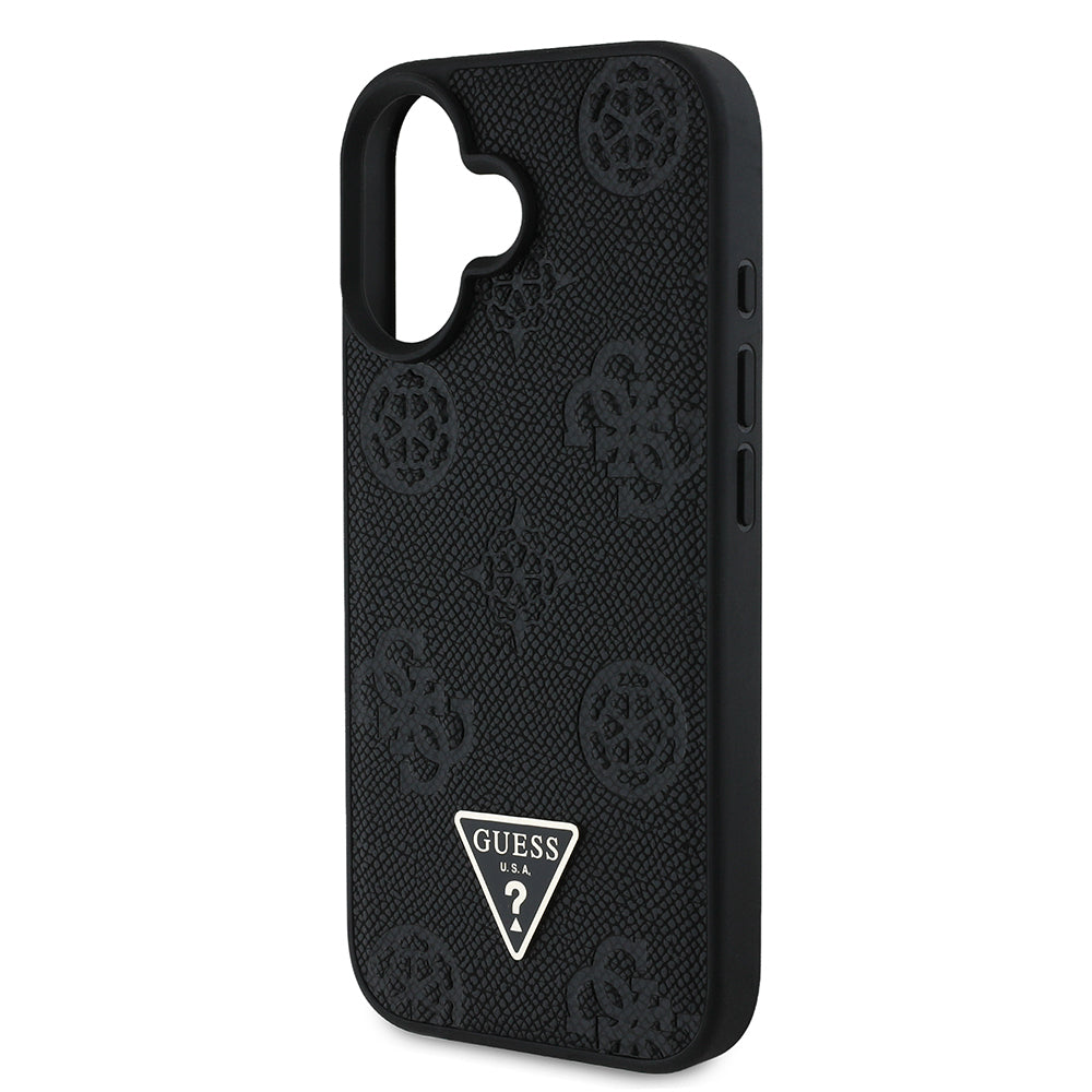 Apple iPhone 16 Kılıf Guess Orjinal Lisanslı M-safe Şarj Özellikli Sıcak Baskılı Üçgen Logolu PU Deri Peony Kapak