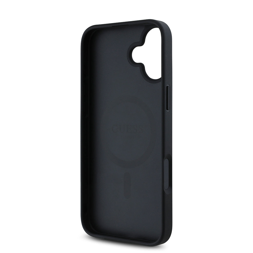 Apple iPhone 16 Kılıf Guess Orjinal Lisanslı M-safe Şarj Özellikli Sıcak Baskılı Üçgen Logolu PU Deri Peony Kapak