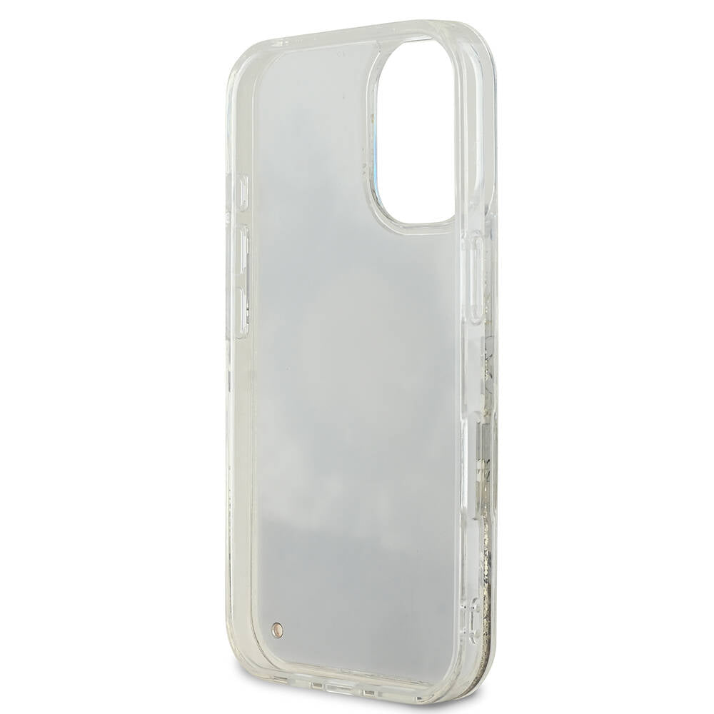 Apple iPhone 16 Kılıf Guess Orjinal Lisanslı M-safe Şarj Özellikli Sıvılı Simli Çiçek Desenli Kapak