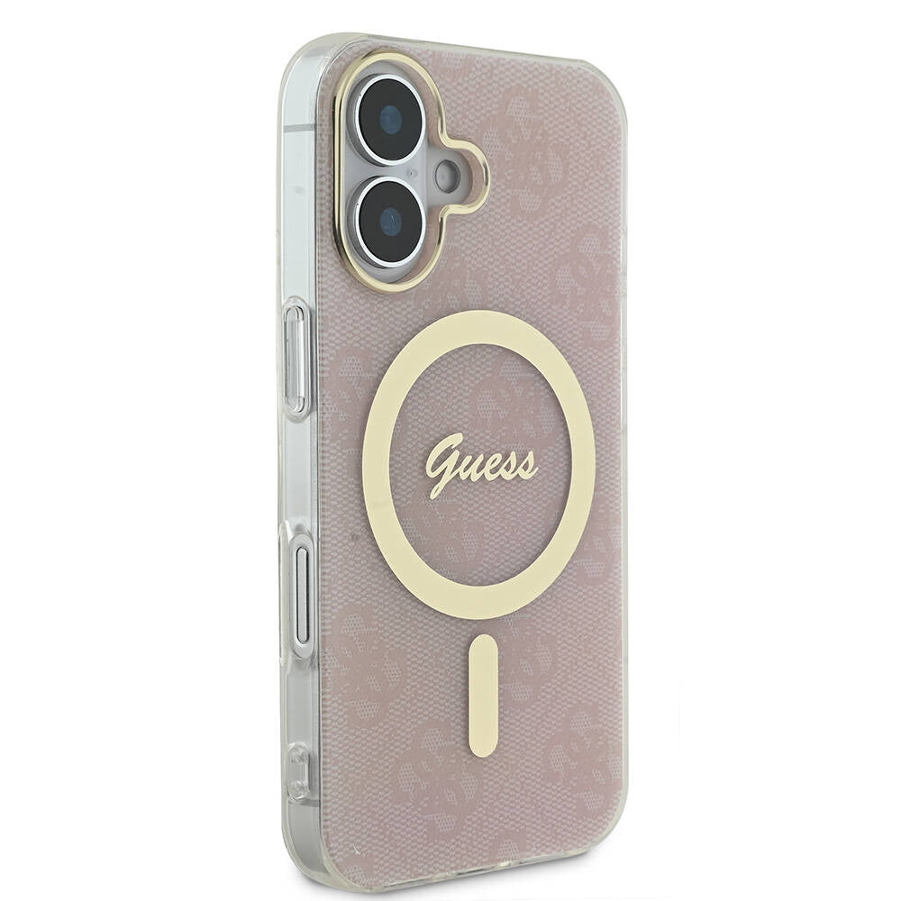 Apple iPhone 16 Kılıf Guess Orjinal Lisanslı M-safe Şarj Özellikli Yazı Logolu 4G Desenli Kapak
