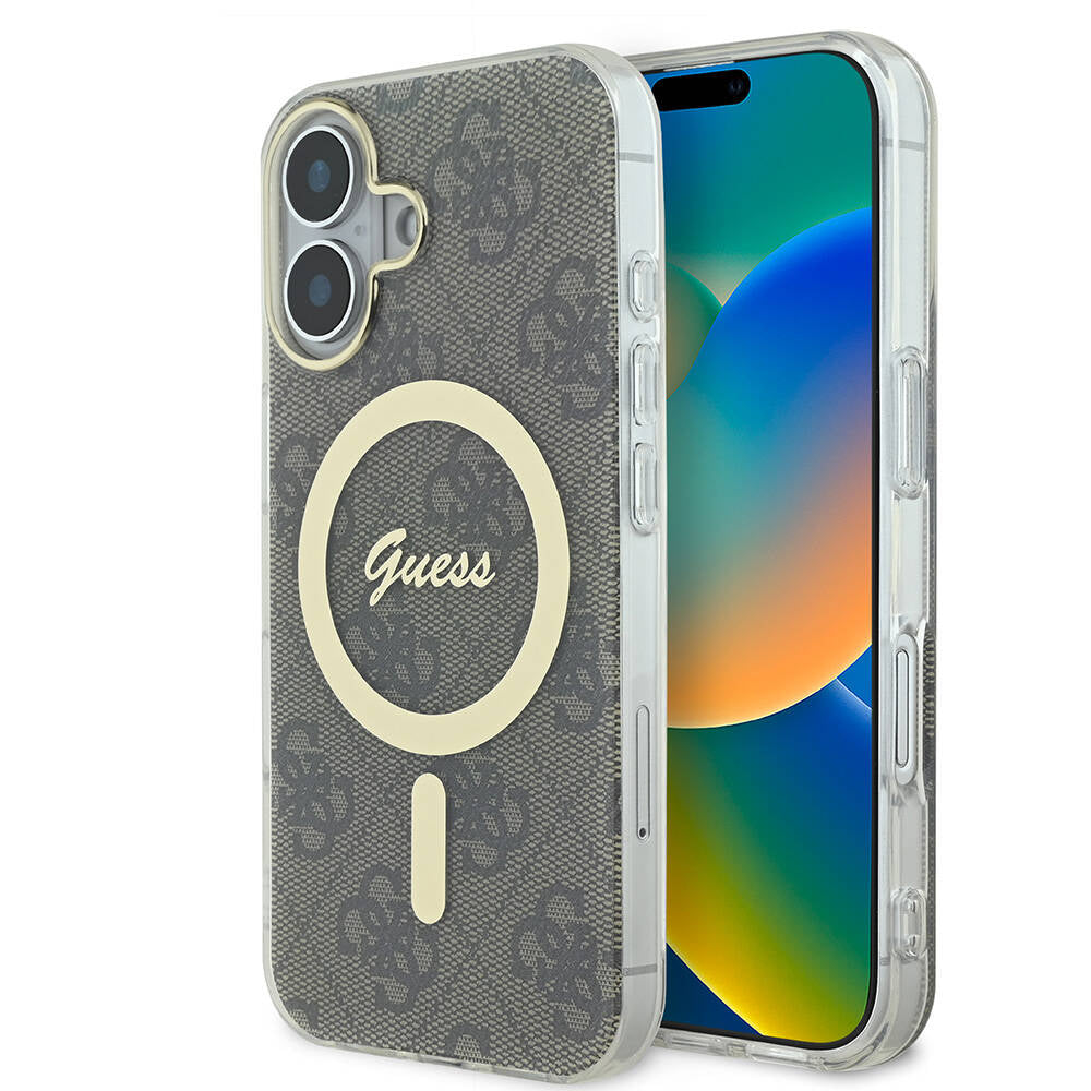 Apple iPhone 16 Kılıf Guess Orjinal Lisanslı M-safe Şarj Özellikli Yazı Logolu 4G Desenli Kapak