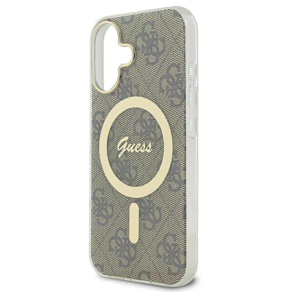 Apple iPhone 16 Kılıf Guess Orjinal Lisanslı M-safe Şarj Özellikli Yazı Logolu 4G Desenli Kapak