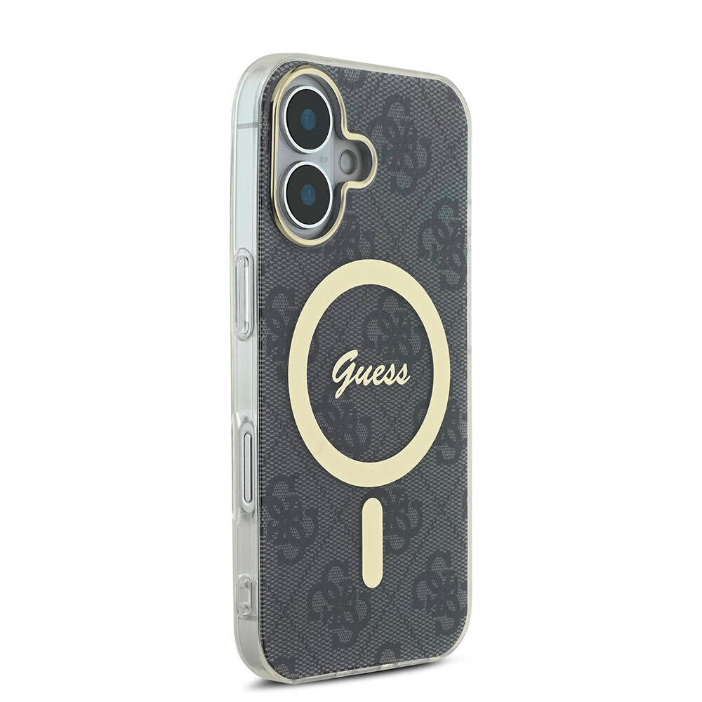 Apple iPhone 16 Kılıf Guess Orjinal Lisanslı M-safe Şarj Özellikli Yazı Logolu 4G Desenli Kapak