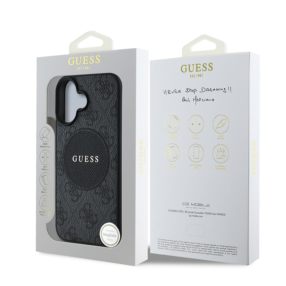 Apple iPhone 16 Kılıf Guess Orjinal Lisanslı M-safe Şarj Özellikli Yazı Logolu Circle Classic Kapak