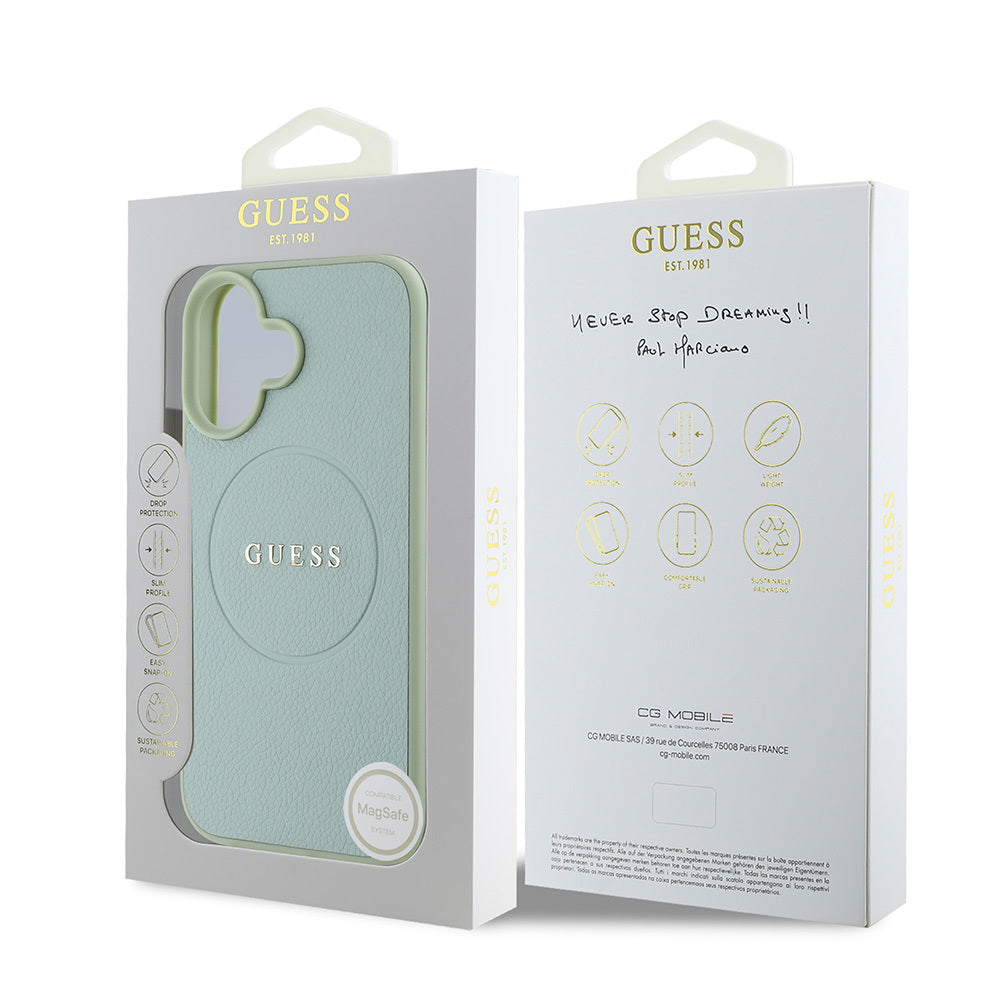 Apple iPhone 16 Kılıf Guess Orjinal Lisanslı M-safe Şarj Özellikli Yazı Logolu Grained Kapak