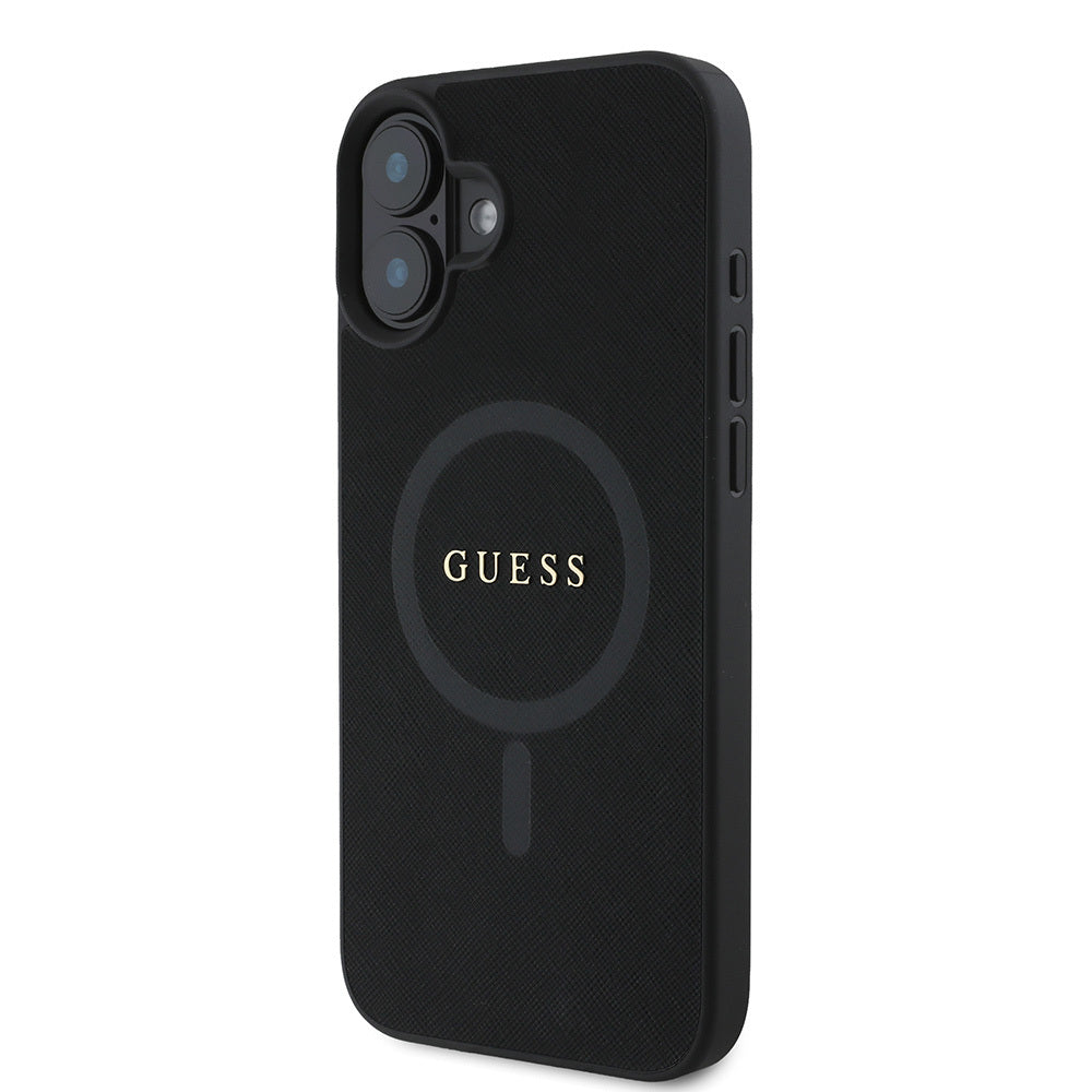 Apple iPhone 16 Kılıf Guess Orjinal Lisanslı M-safe Şarj Özellikli Yazı Logolu Saffiano Classic Kapak