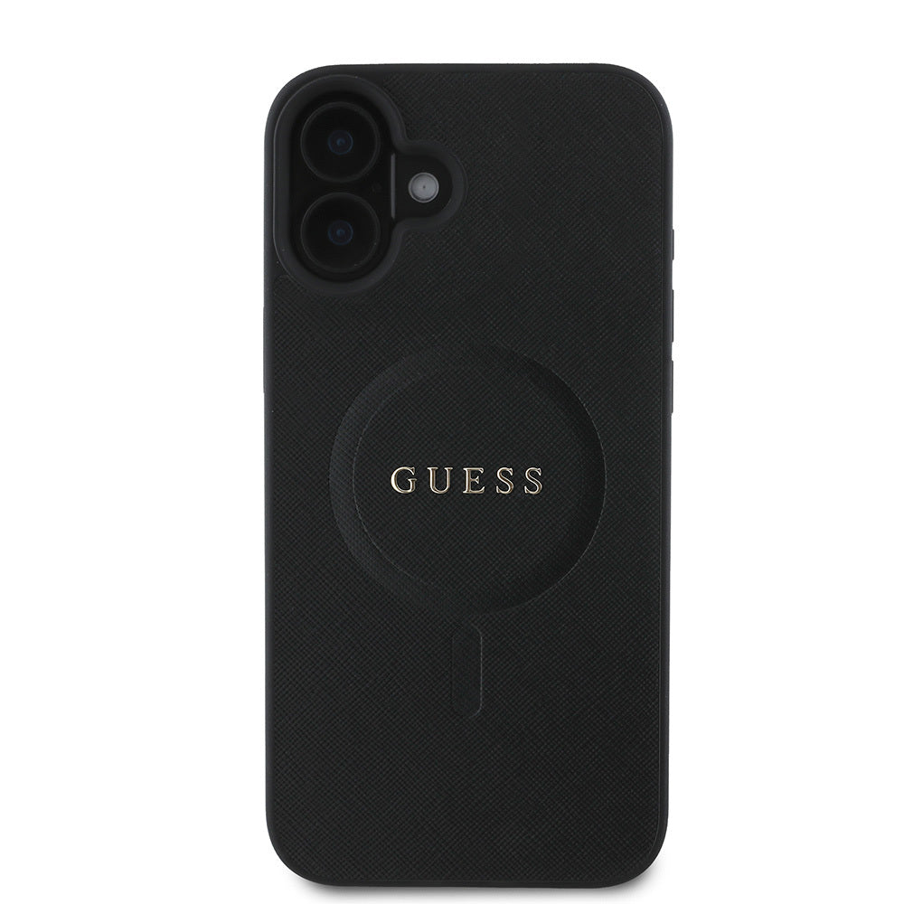 Apple iPhone 16 Kılıf Guess Orjinal Lisanslı M-safe Şarj Özellikli Yazı Logolu Saffiano Classic Kapak