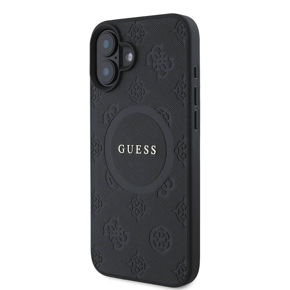 Apple iPhone 16 Kılıf Guess Orjinal Lisanslı M-safe Şarj Özellikli Yazı Logolu Saffiano Peony Kapak