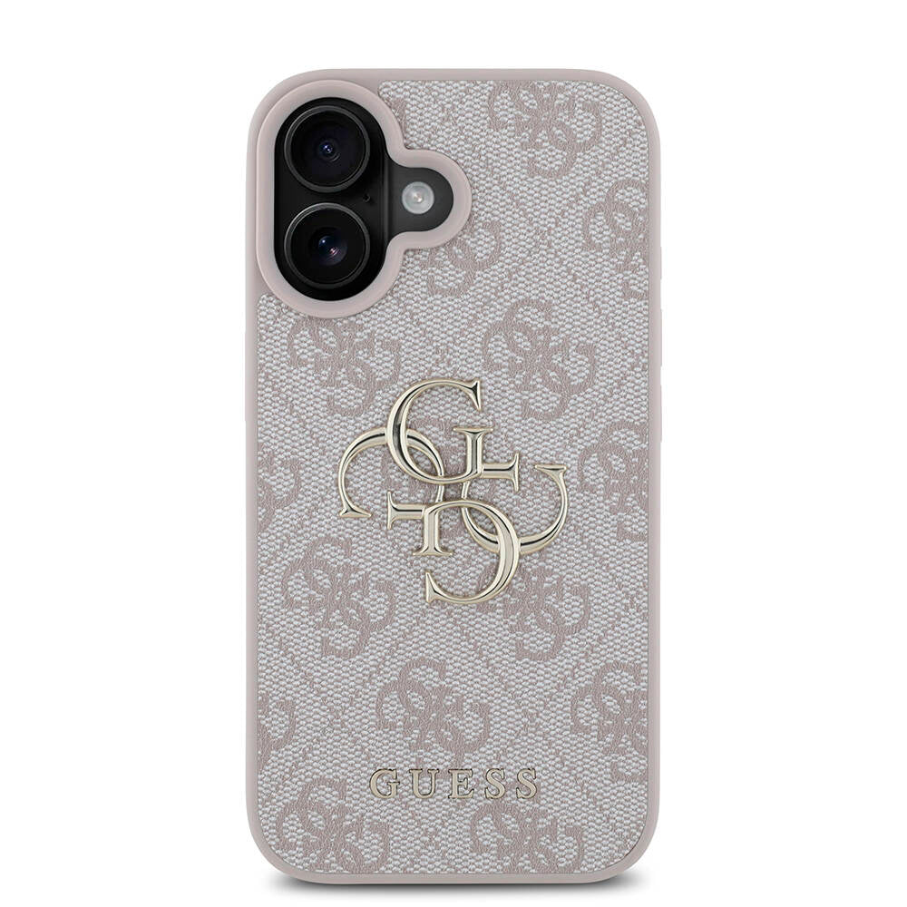 Apple iPhone 16 Kılıf Guess Orjinal Lisanslı PU Deri 4G Desenli Metal Büyük 4G ve Yazı Logolu Kapak