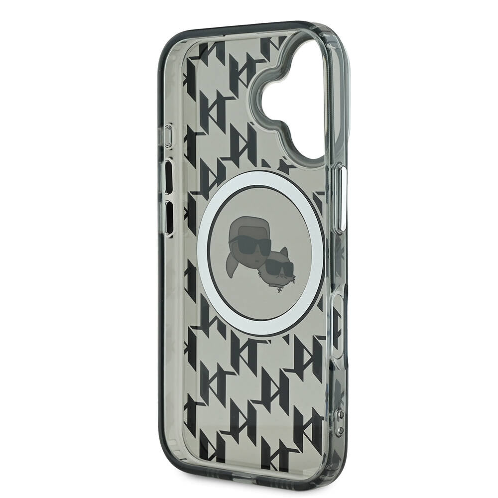 Apple iPhone 16 Kılıf Karl Lagerfeld Orjinal Lisanslı M-safe Şarj Özellikli IML Baskılı Metal Monogram KC Heads Kapak