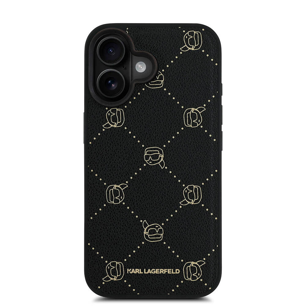 Apple iPhone 16 Kılıf Karl Lagerfeld Orjinal Lisanslı M-safe Şarj Özellikli PU Deri Karl Heads Desenli Klasik Logolu Kapak