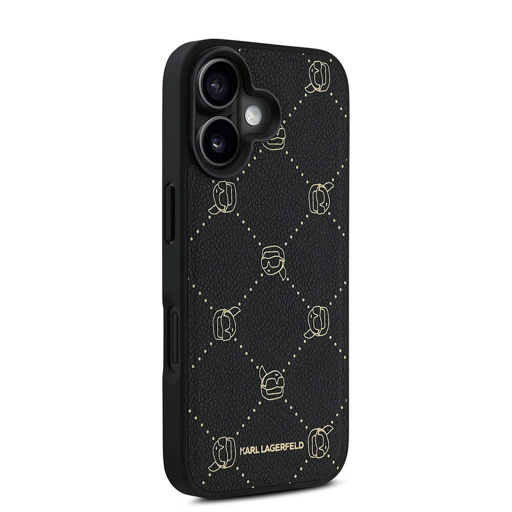 Apple iPhone 16 Kılıf Karl Lagerfeld Orjinal Lisanslı M-safe Şarj Özellikli PU Deri Karl Heads Desenli Klasik Logolu Kapak