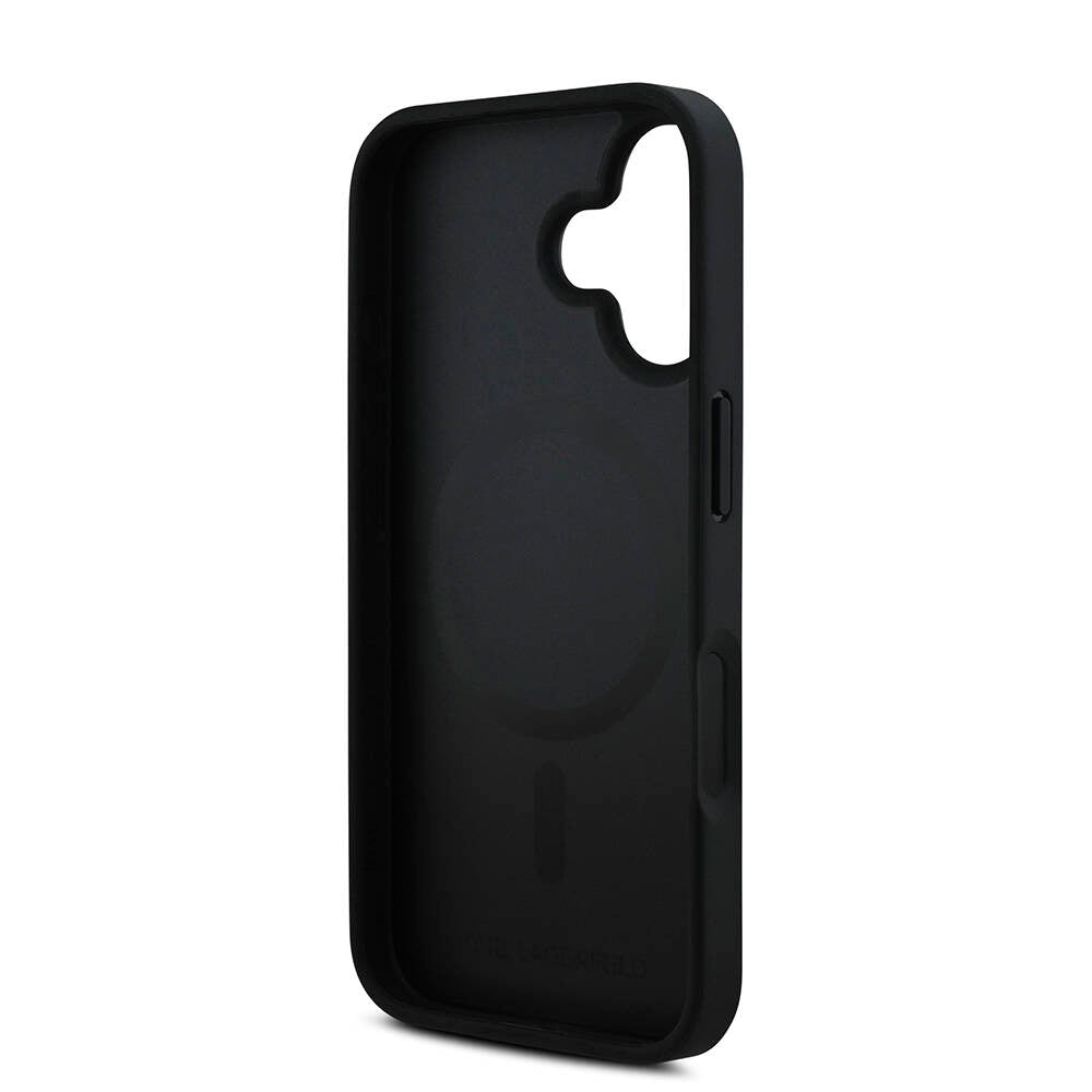 Apple iPhone 16 Kılıf Karl Lagerfeld Orjinal Lisanslı M-safe Şarj Özellikli PU Deri Karl Heads Desenli Klasik Logolu Kapak