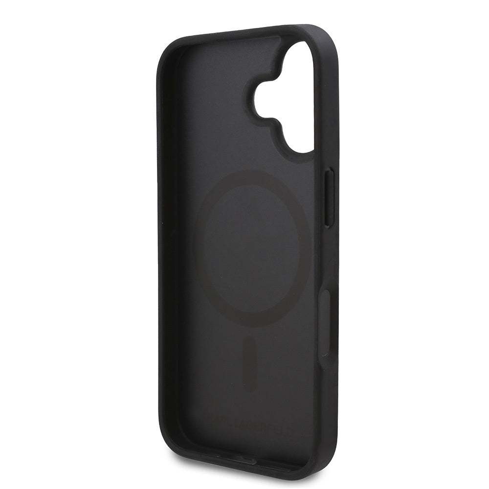 Apple iPhone 16 Kılıf Karl Lagerfeld Orjinal Lisanslı M-safe Şarj Özellikli KL Yazılı Hot Stamp Kapak