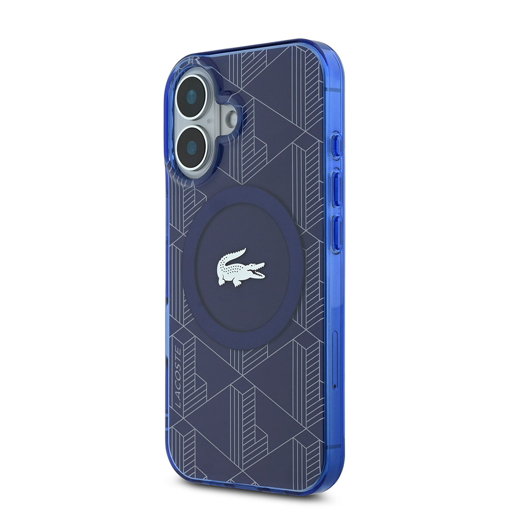Apple iPhone 16 Kılıf Lacoste Orjinal Lisanslı M-safe Şarj Özellikli IML Baskılı Gümüş Timsah Logolu Monogram Kapak