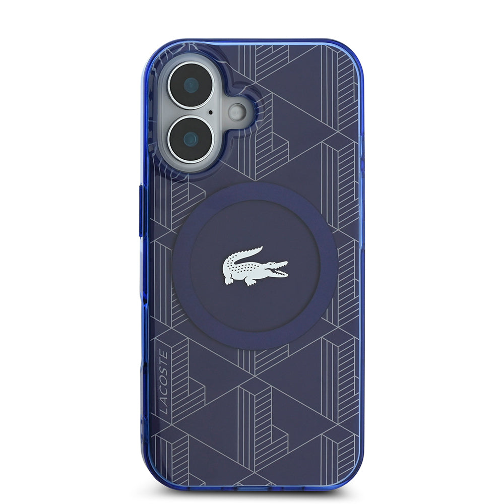 Apple iPhone 16 Kılıf Lacoste Orjinal Lisanslı M-safe Şarj Özellikli IML Baskılı Gümüş Timsah Logolu Monogram Kapak