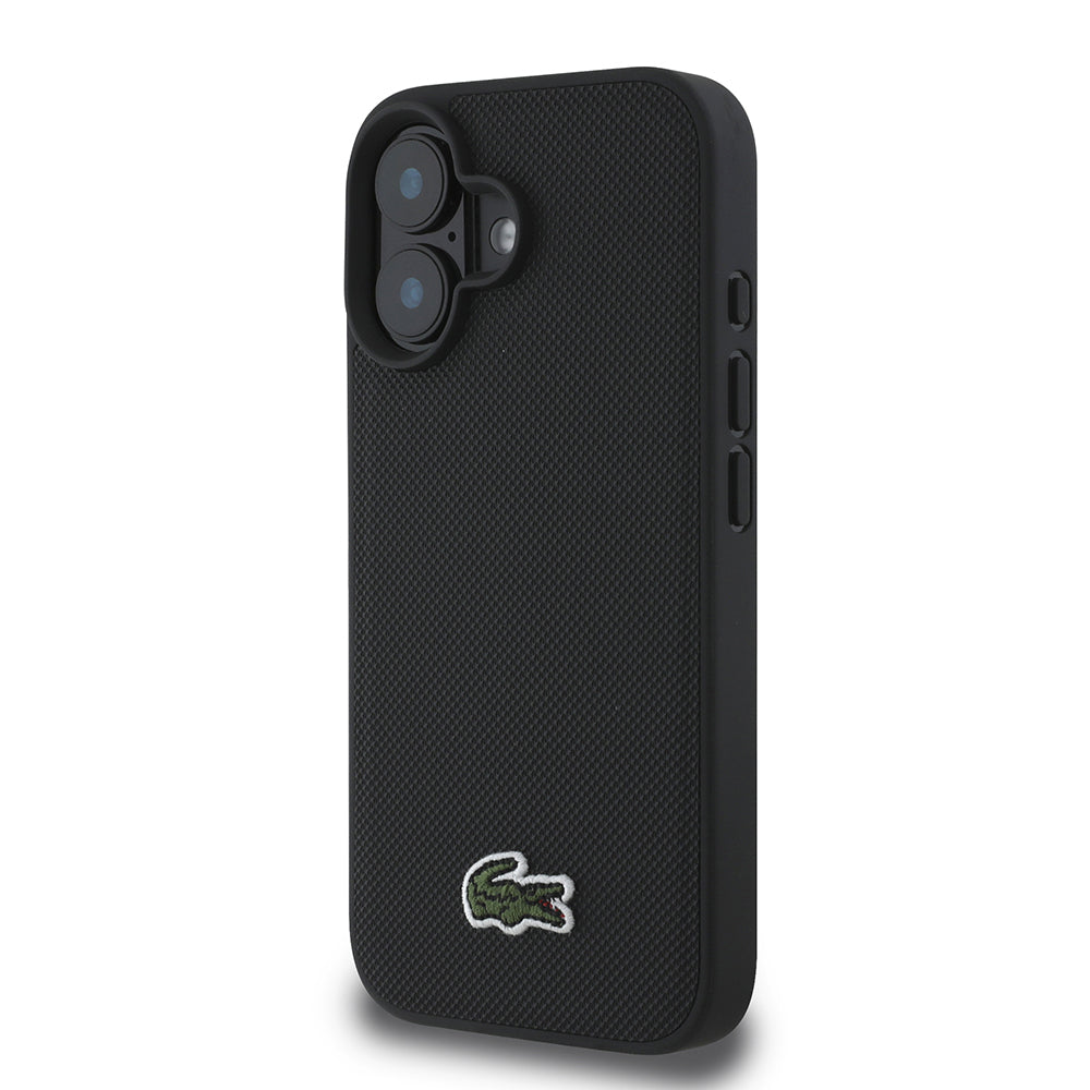 Apple iPhone 16 Kılıf Lacoste Orjinal Lisanslı PU Pike Desenli Arka Yüzey İkonik Timsah Dokuma Logolu Kapak + Type-C Kablo 1.5m