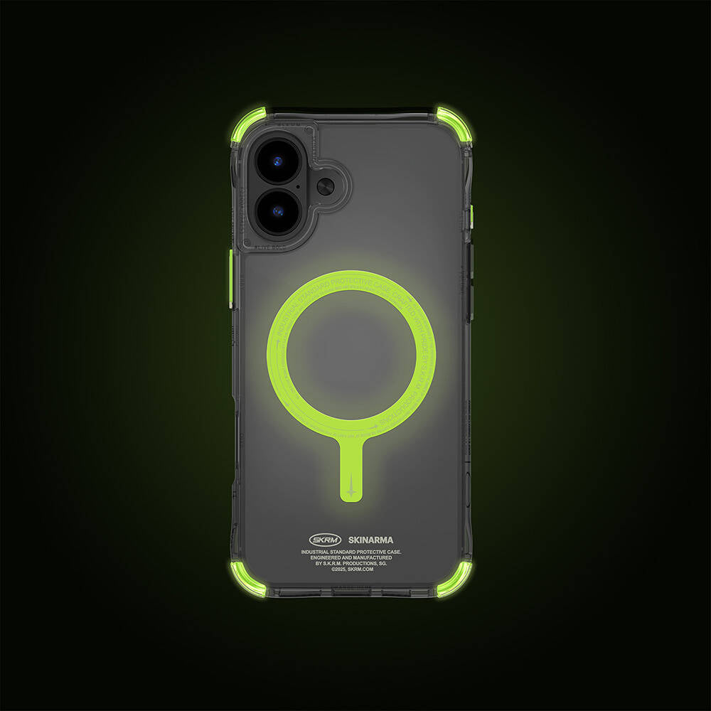 Apple iPhone 16 Kılıf M-safe Şarj Özellikli Şeffaf Airbag Tasarımlı Skinarma Saido Nightglow Kapak