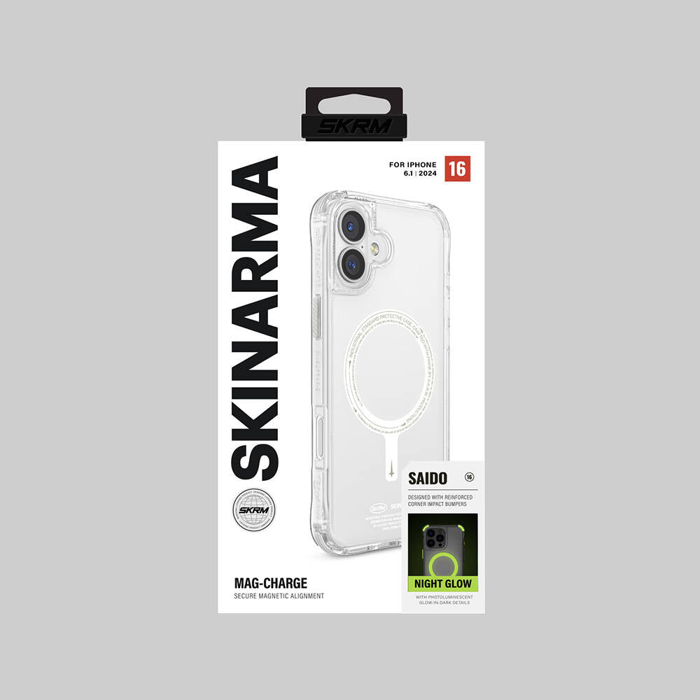Apple iPhone 16 Kılıf M-safe Şarj Özellikli Şeffaf Airbag Tasarımlı Skinarma Saido Nightglow Kapak
