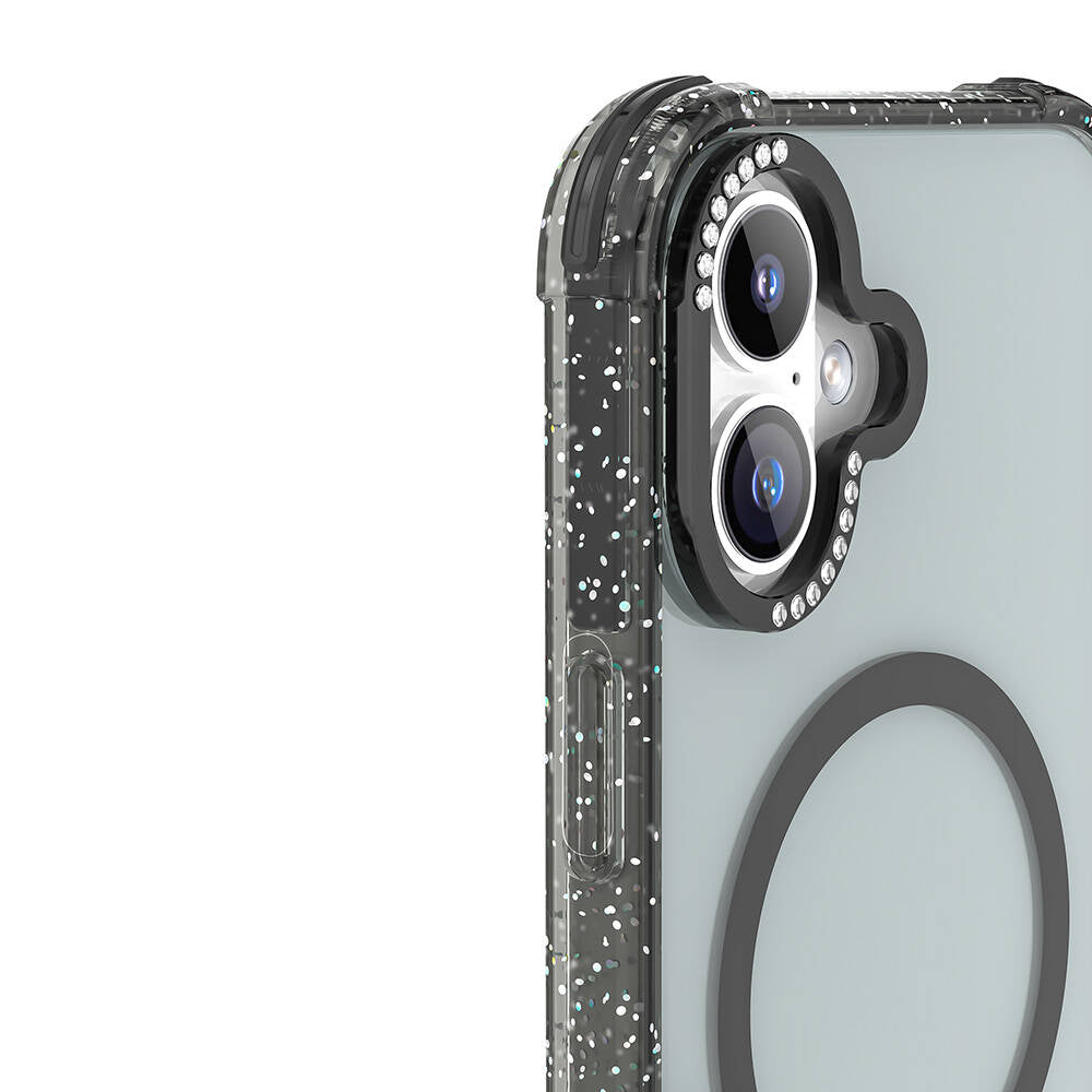 Apple iPhone 16 Kılıf M-safe Şarj Özellikli Taşlı ve Simli Tasarım Mutural Blink Kapak