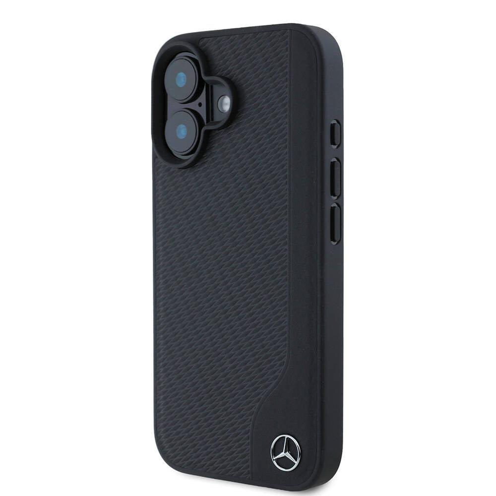 Apple iPhone 16 Kılıf Mercedes Benz Orjinal Lisanslı M-safe Şarj Özellikli 3D Metal Logolu Wood Imitation Deri Kapak