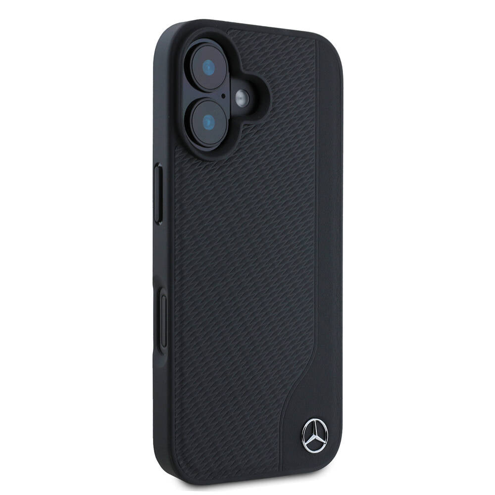 Apple iPhone 16 Kılıf Mercedes Benz Orjinal Lisanslı M-safe Şarj Özellikli 3D Metal Logolu Wood Imitation Deri Kapak