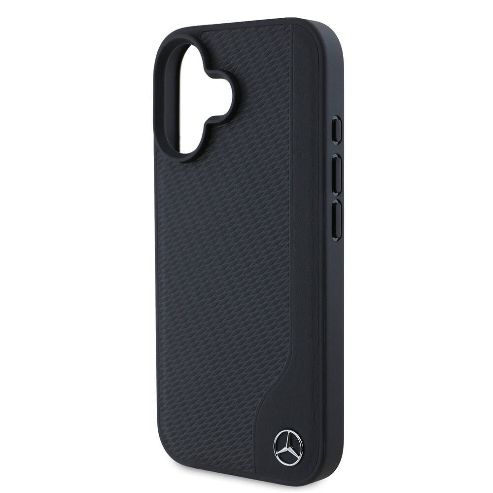 Apple iPhone 16 Kılıf Mercedes Benz Orjinal Lisanslı M-safe Şarj Özellikli 3D Metal Logolu Wood Imitation Deri Kapak