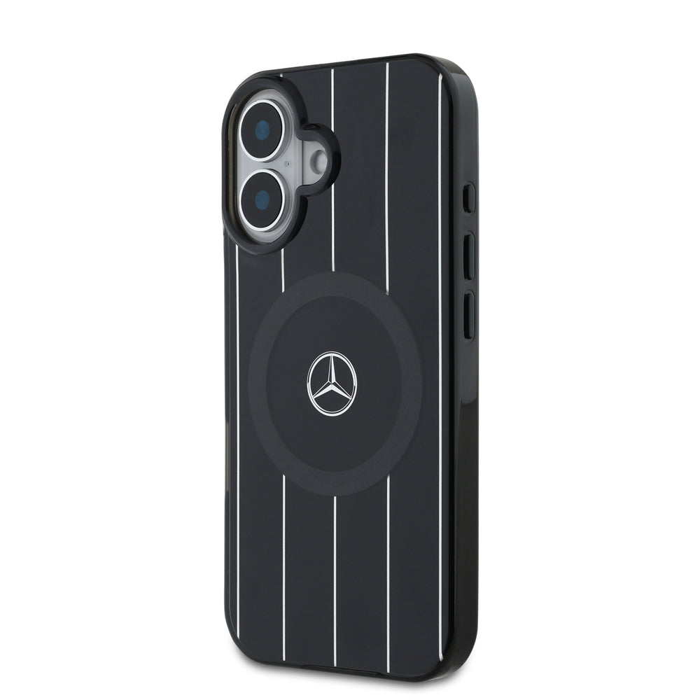 Apple iPhone 16 Kılıf Mercedes Benz Orjinal Lisanslı M-safe Şarj Özellikli Çift Katmanlı Paralel Çizgi Desenli Kapak